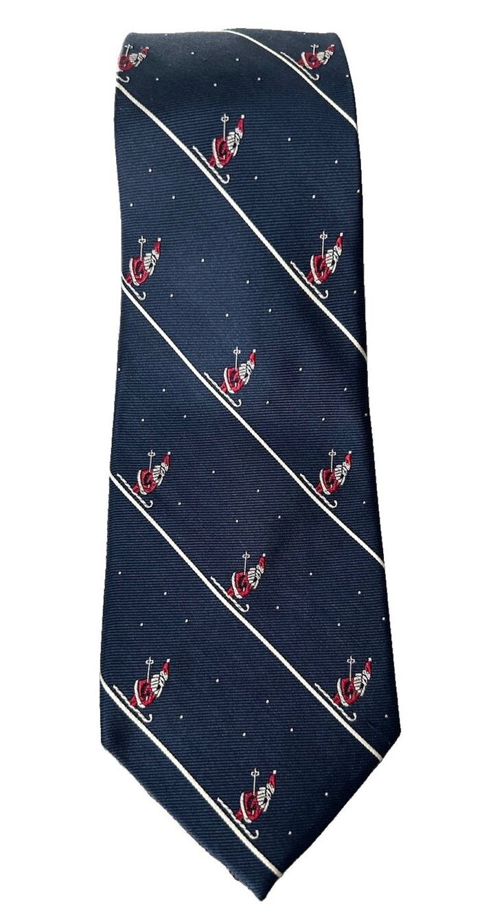 Lands End Men’s Silk Tie Christmas Santa Claus Skiing 3.25" Necktie 58”L Novelty